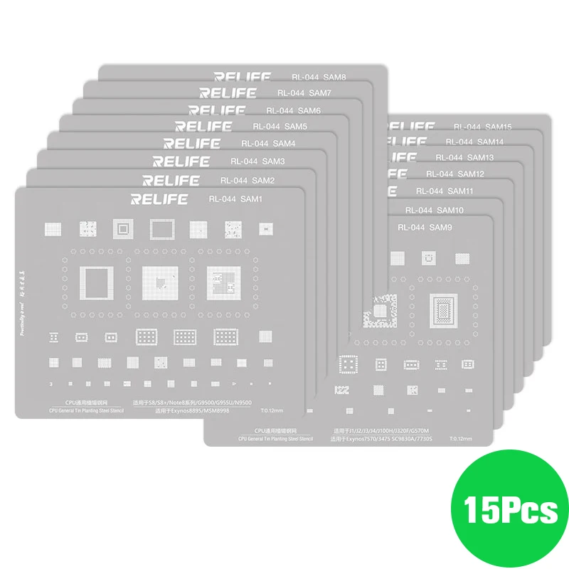 15Pcs RELIFE Samsung Galaxy Note All Series Qualcomm MTK CPU CHIP Tin Planting Soldering Integrated Steel Stencil Set