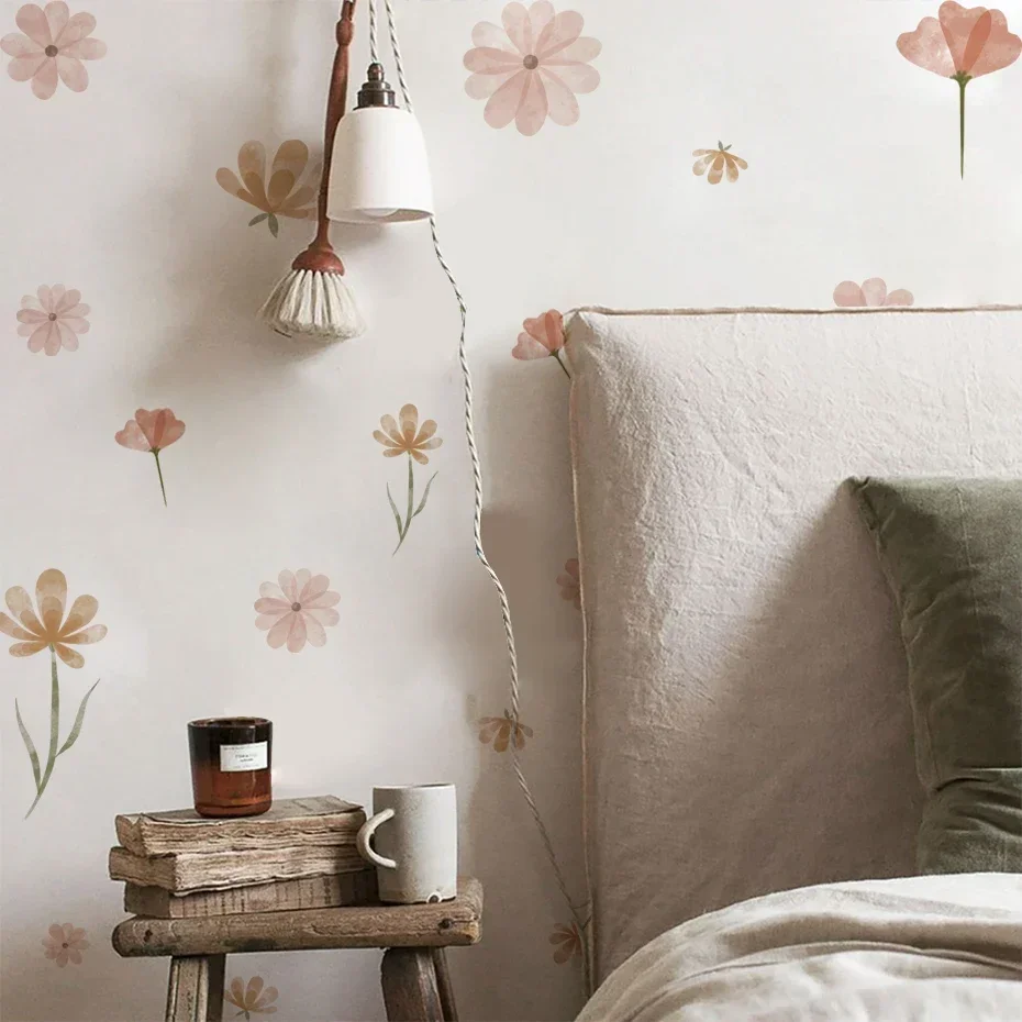 Boho Flowers Wall Stickers Child Watercolor Bedroom Living Room Home Decor Art Eco-frienly Removable Decals PVC Murals image 3