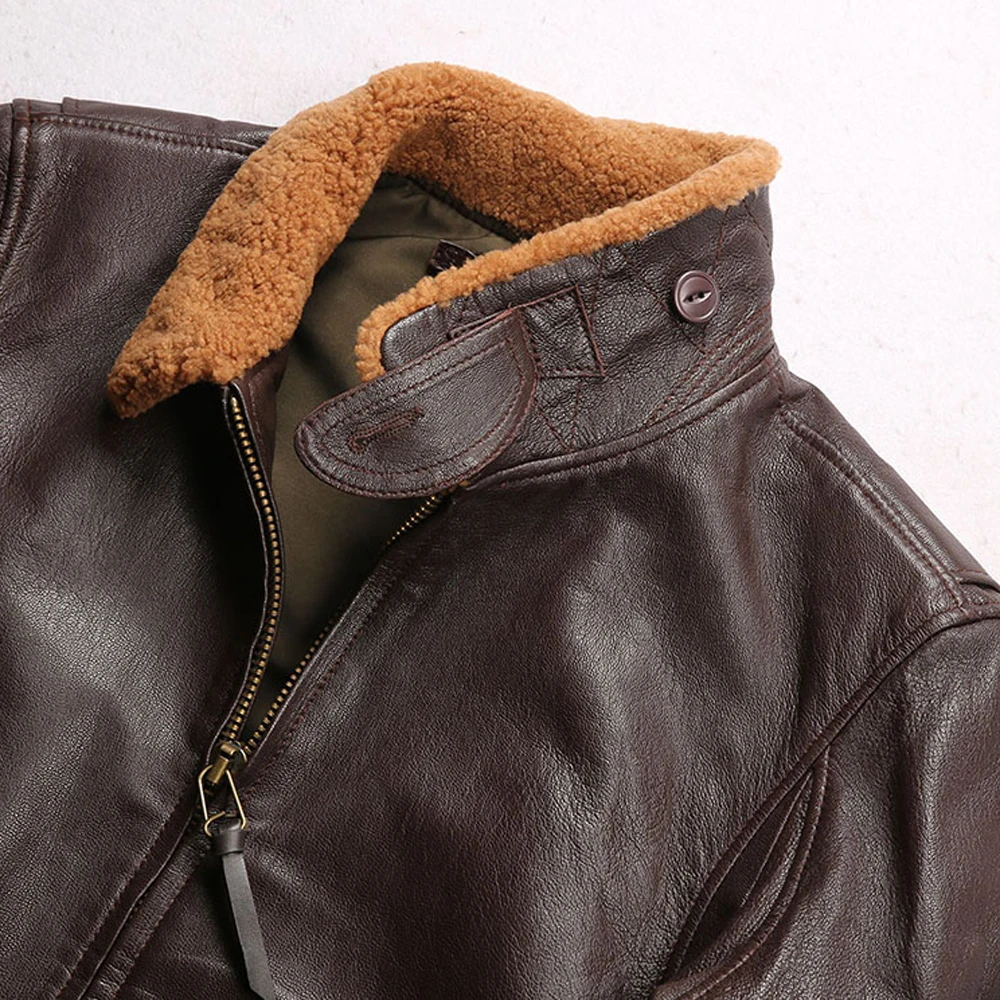 Genuine Leather Men\'s Goat Coat Fur Collar Japanese Winter Flight Mans Jacket Goatskin Trench Coats First Generation Overcoats