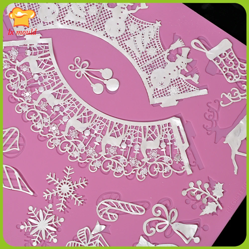 Imagem -04 - Molde do Silicone do Laço do Fondant do Natal em Torno do Bolo Decoração Borda Açúcar Grande Laço Food Grade Silicone Mat