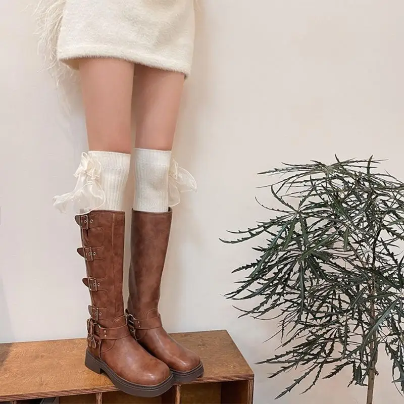 195E Delikatne kokardki Pończochy Halloween Cosplay Skarpety Casual Over Podkolanówki dla kobiet