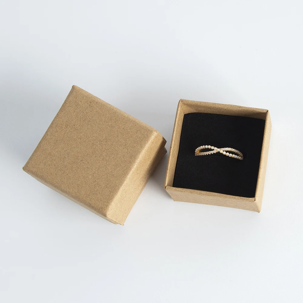 10pack Bulk Rings Box 4x4x3cm Brown Kraft Gift Cardboard Boxes Jewelry Necklace Earring For Women Packaging Case with Sponge