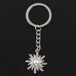 Fashion Keychain 28x25mm Sun Sunburst Silver Color Pendants DIY Men Jewelry Car Key Chain Ring Holder Souvenir For Gift