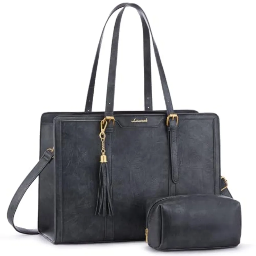 

Laptop Bag for Women: Vintage Leather Work Tote, Brown, Large Capacity 15.6 inch Computer Bag with Clutch Purse for Office, Tra