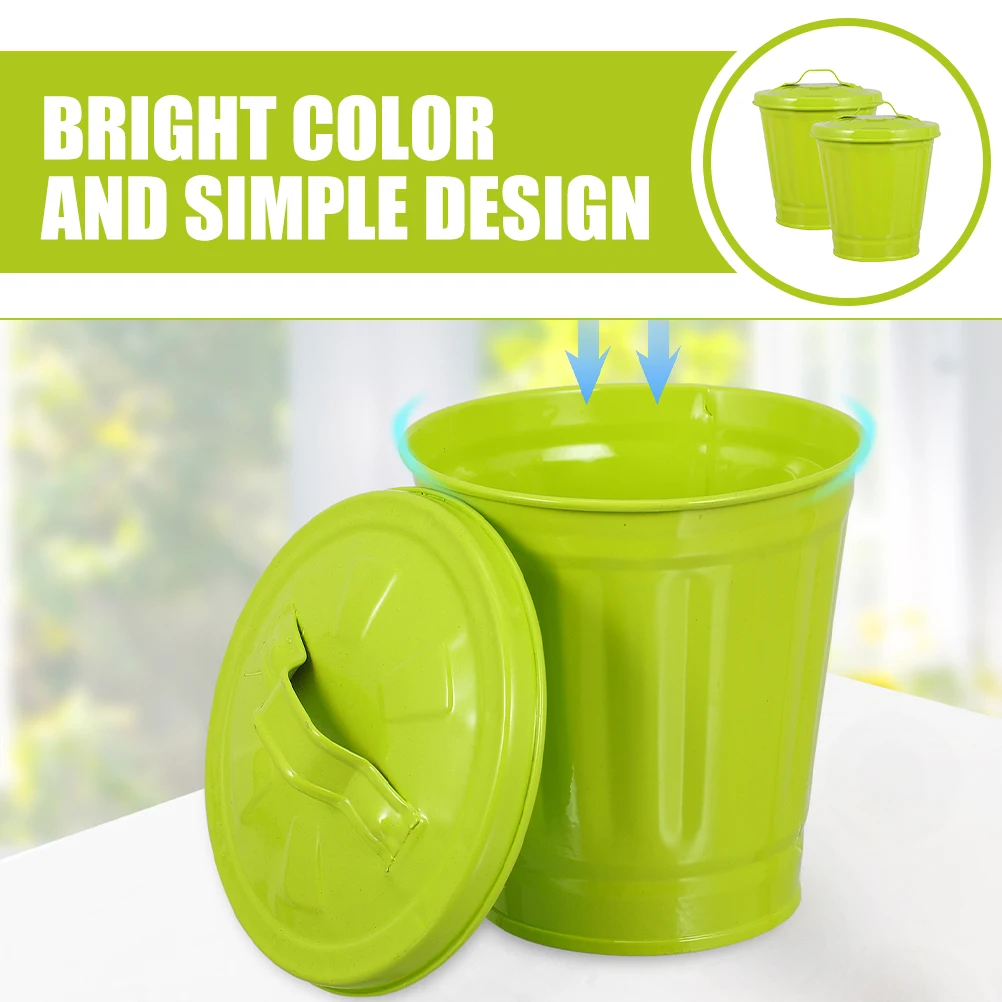 

2 Pcs Small Metal Trash Can Lid for Bedroom Office Desktop Garbage Container Iron Material Mini Bucket Holder Bright Color