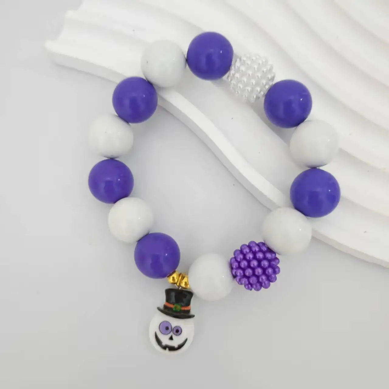 

Girls Purple Bead With Big Eyes Ghost Bracelet Set Costume Decoration Gift For Kids Halloween Handmade Bracelet
