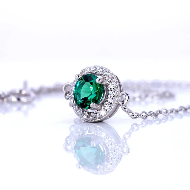 Silver 925 Plated 18K Gold 5mm Round Emerald Bracelet Jewelry Charm Solitaire Stone for Girl & Woman Anniversary Concise Gift