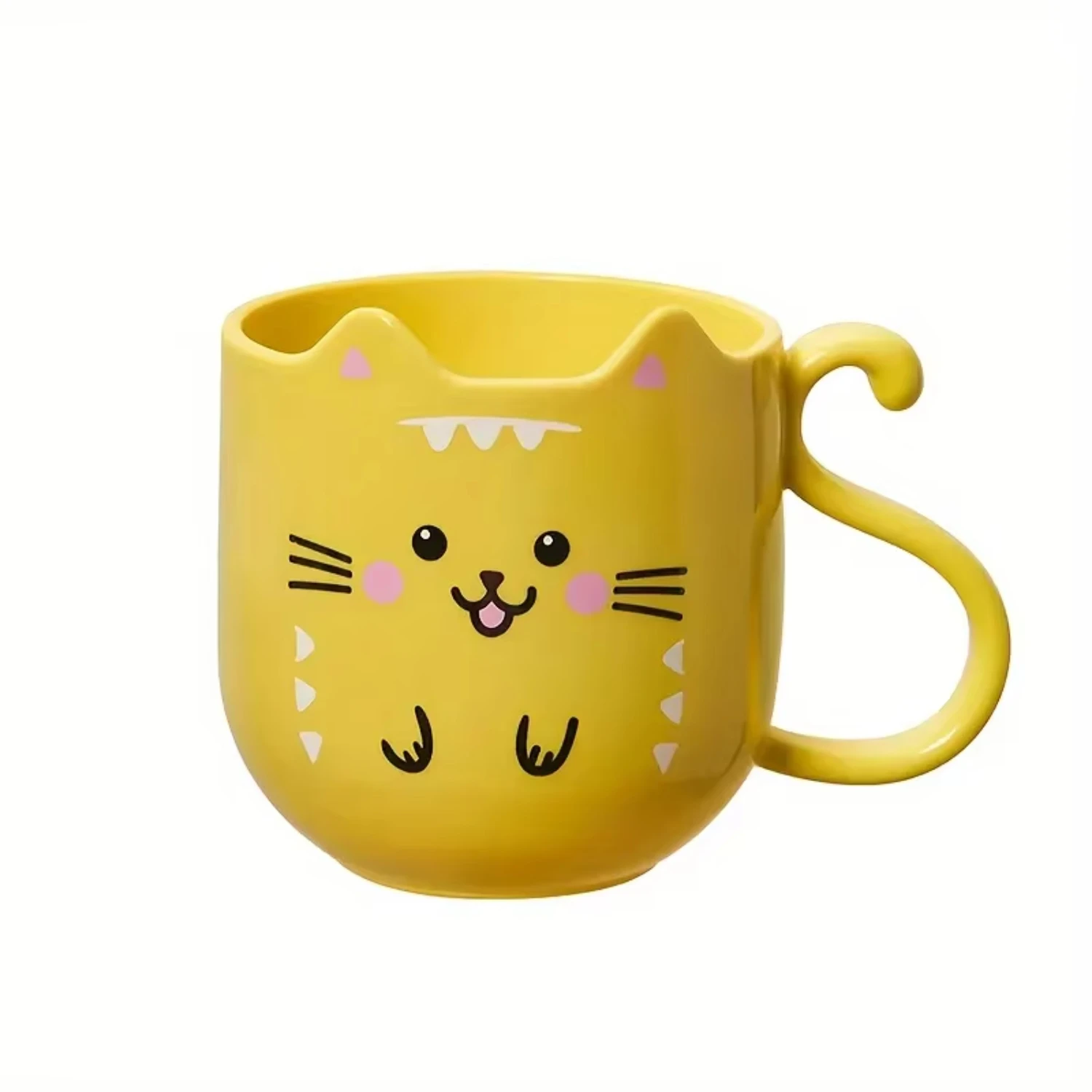 1pc Cute Cartoon Cat Mug  Gift   Perfect   Travel Thickened Plastic Wash Cup Gift  Children Plastic Mug