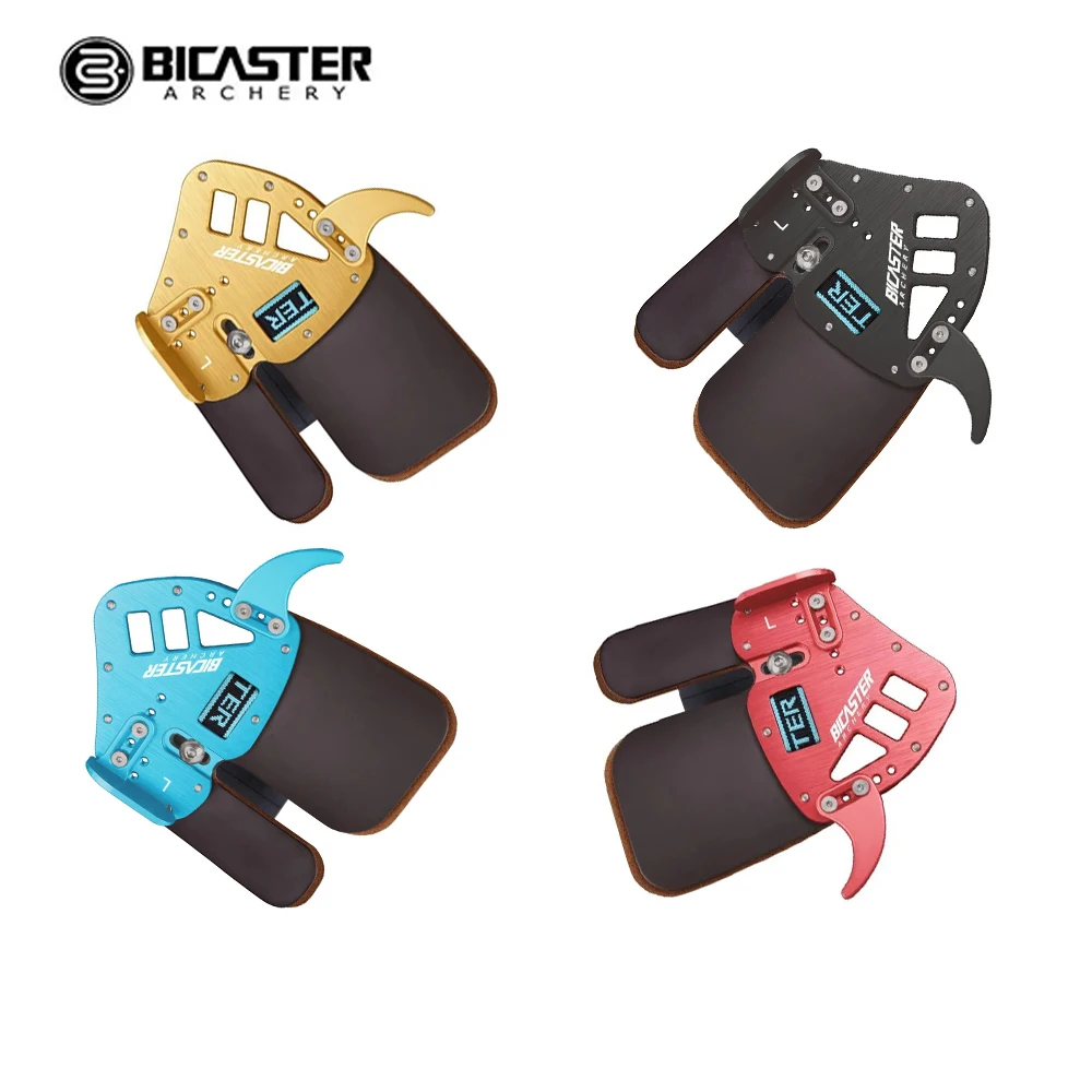 Bicaster Archery Finger Tab Guard Protection Genuine Leather + Aluminum S/M/L Left/Right hand For Bow Hunting Shooting Accessory