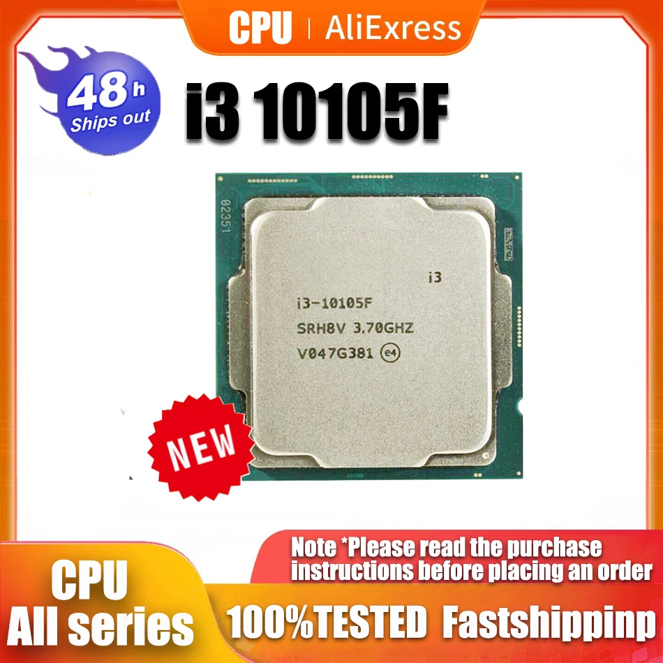 NEW  Core i3 10105F 3.7GHz 4-core 8-thread CPU processor L3 = 6m 65W LGA 1200 No Fan