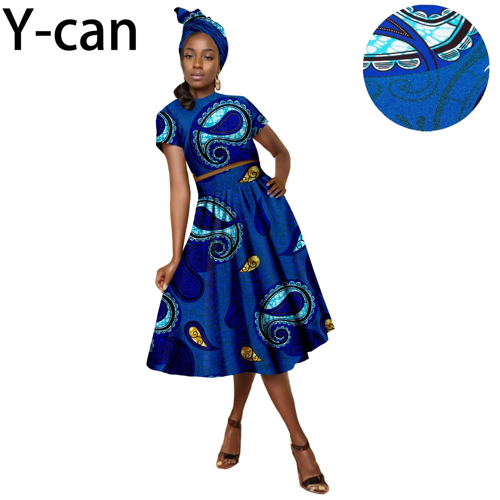 

Turkey Dresses for Women Luxury Elegant Dashiki Ankara Print Women Top Skirt with Headwrap Evening Wedding Outfits 2426026