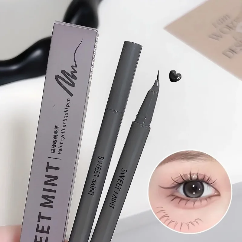 Gebogener Eyeliner-Stift, ultrafein, schnell trocknend, flüssiger Eyeliner, einfach aufzutragen, Lying-Silkworm-Stift, Schwarzbraun, für die unteren Wimpern, Augen-Make-up – Detail 7