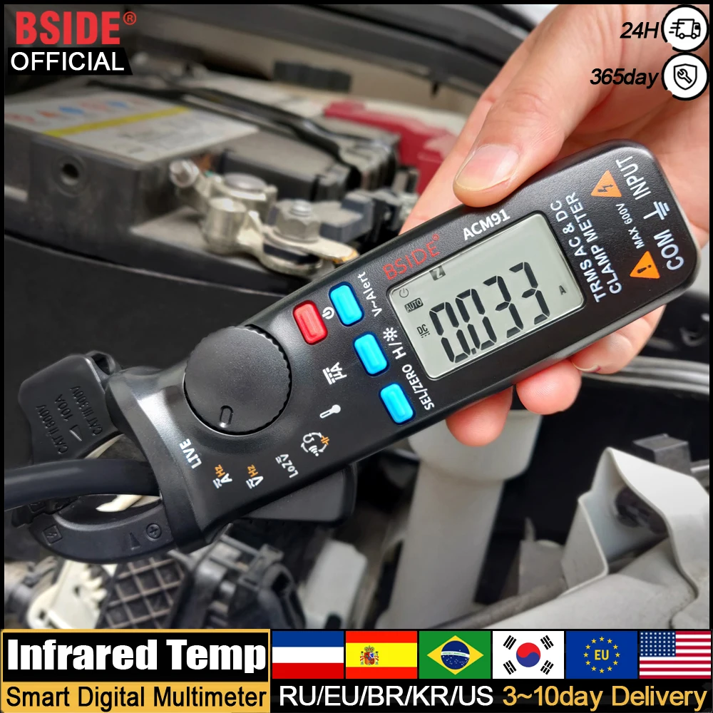 

BSIDE Digital Clamp Meter 1mA Accuracy Ammeter Pliers True RMS DC AC 100A Professional Multimeter Car Current Voltmeter Tester