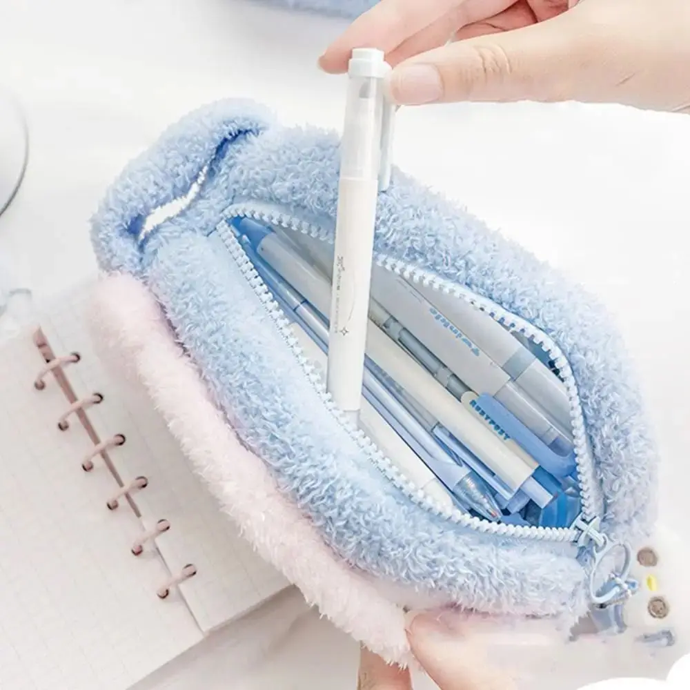 Large Capacity Plush Pencil Case Cartoon Animal Cute Stationery Storage Pouch Pencil Holder Soft Viewable Window Pen Bag School