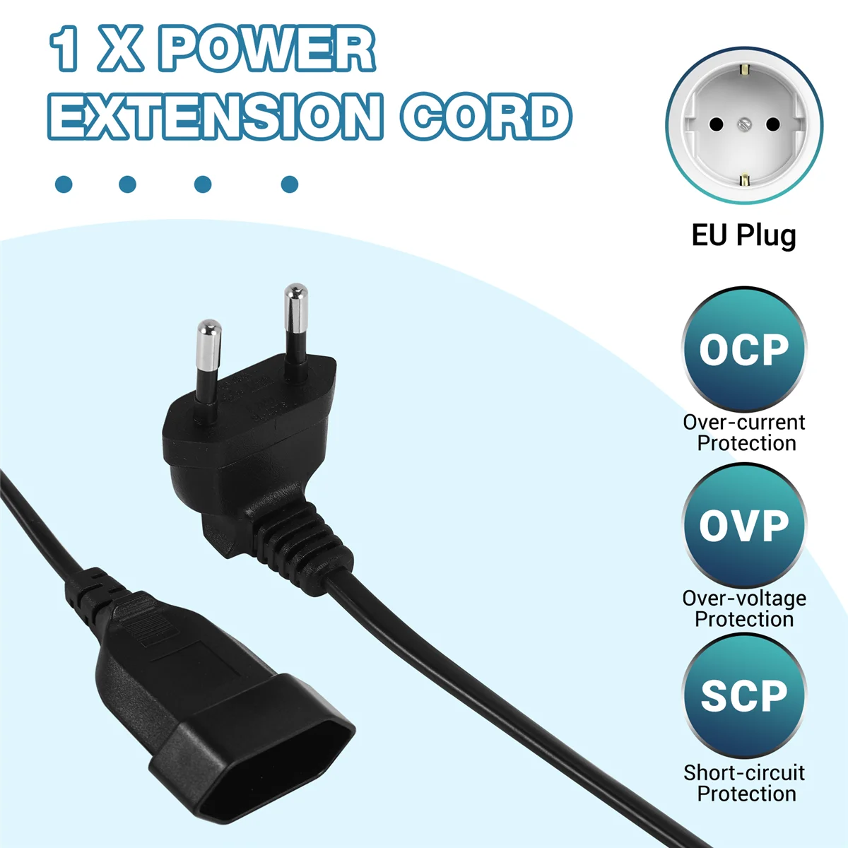 BOFF- Europea 90 درجة ذكر التوصيل إلى أنثى المقبس كابل تمديد الطاقة للكمبيوتر الشخصي PDU (0.3M)