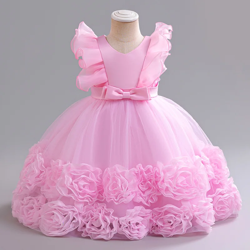 LZH 2024 Baby Girls Party Dress Flying Sleeves Flowers Princess Birthday Toddler Girls Fluffy Dress Baby Girls Ball Gown Dress