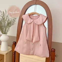 Baby Girl Princess Bow Sleeveless Dress Infant Toddler Child Elegant Pearl Vestido Birthday Wedding Summer Baby Clothes 18M-10Y