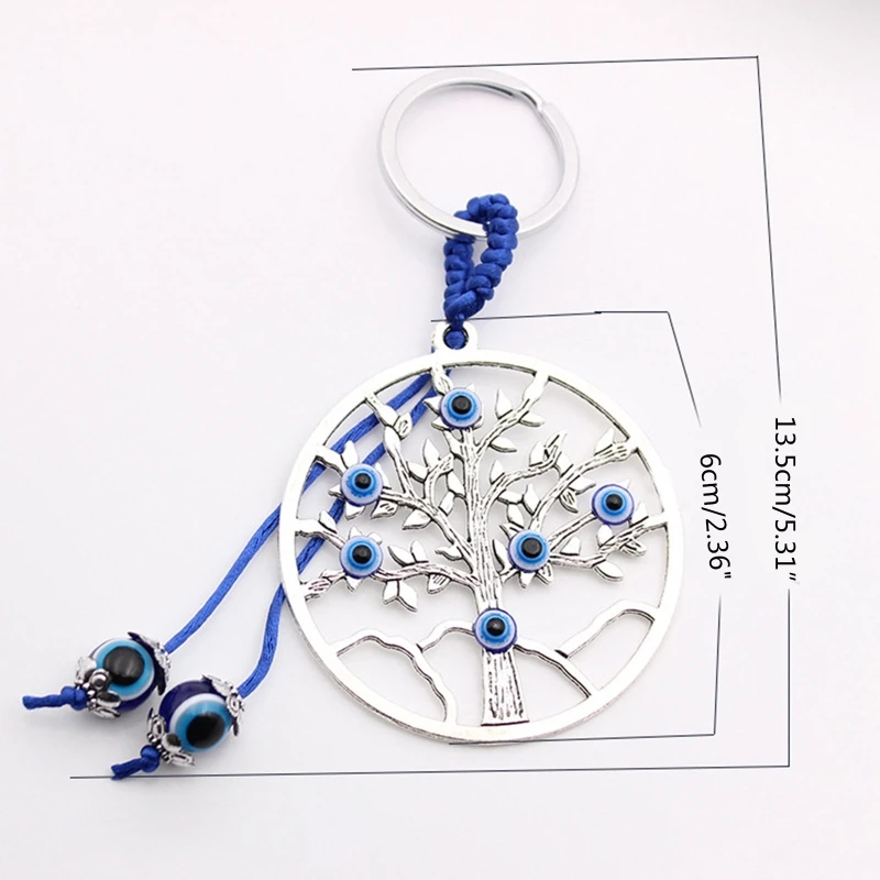 Turkish Blue for EVIL EYE Beads Pendant Tree of Life Wall Hanging Decor Lucky Keychain Garden Home for Protection Car De