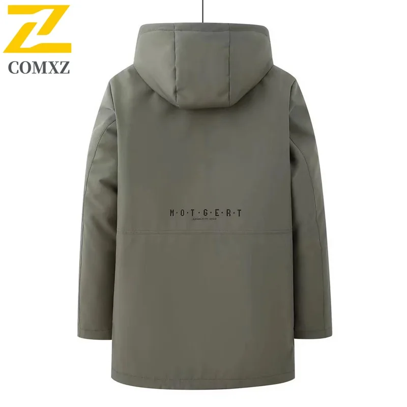 COMXZ 2025 Men Thick Hooded solid color Coat Winter Autumn Street Puffer Coat Versatile Casual Padded Cross Border windbreaker