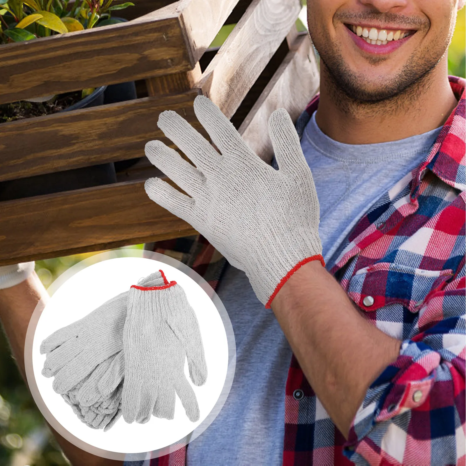 

12Pairs Thickened Cotton Nylon Labor Gloves Anti-Slip Wear Resistant Safety Work Gloves for Construction Warehouse Gardening
