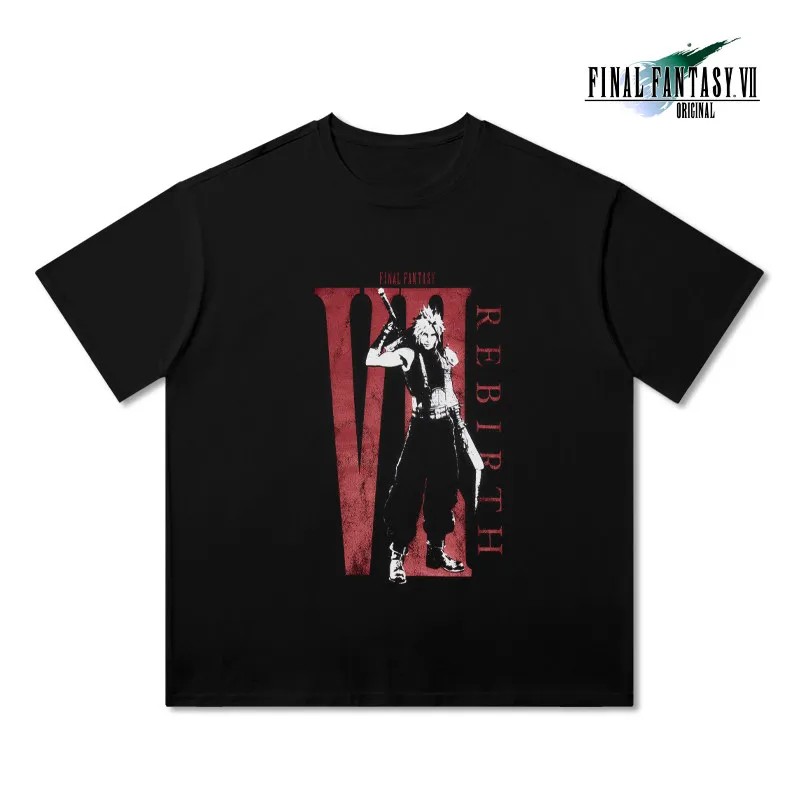 Final Fantasy 7 Rebirth Cloud Strife Retro Character Graphic T-shirt Cotton Short Sleeve Casual Tops For Men Women FF Gamer Tees