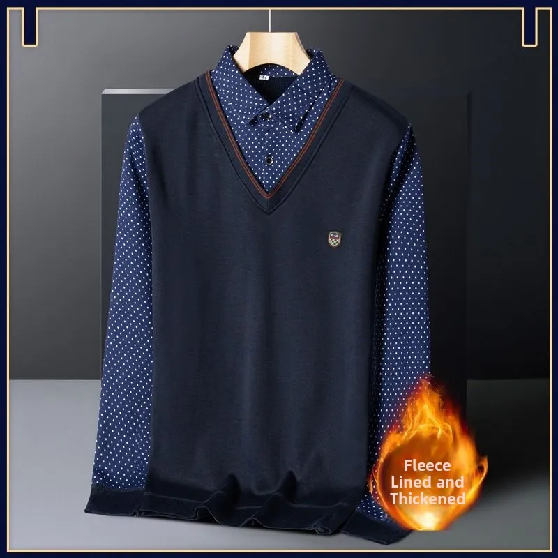 

Мужской вязаный свитер с воротником Thiened Irt на подкладке Dad Sle Inteated Fce, теплое нижнее белье, модная повседневная одежда