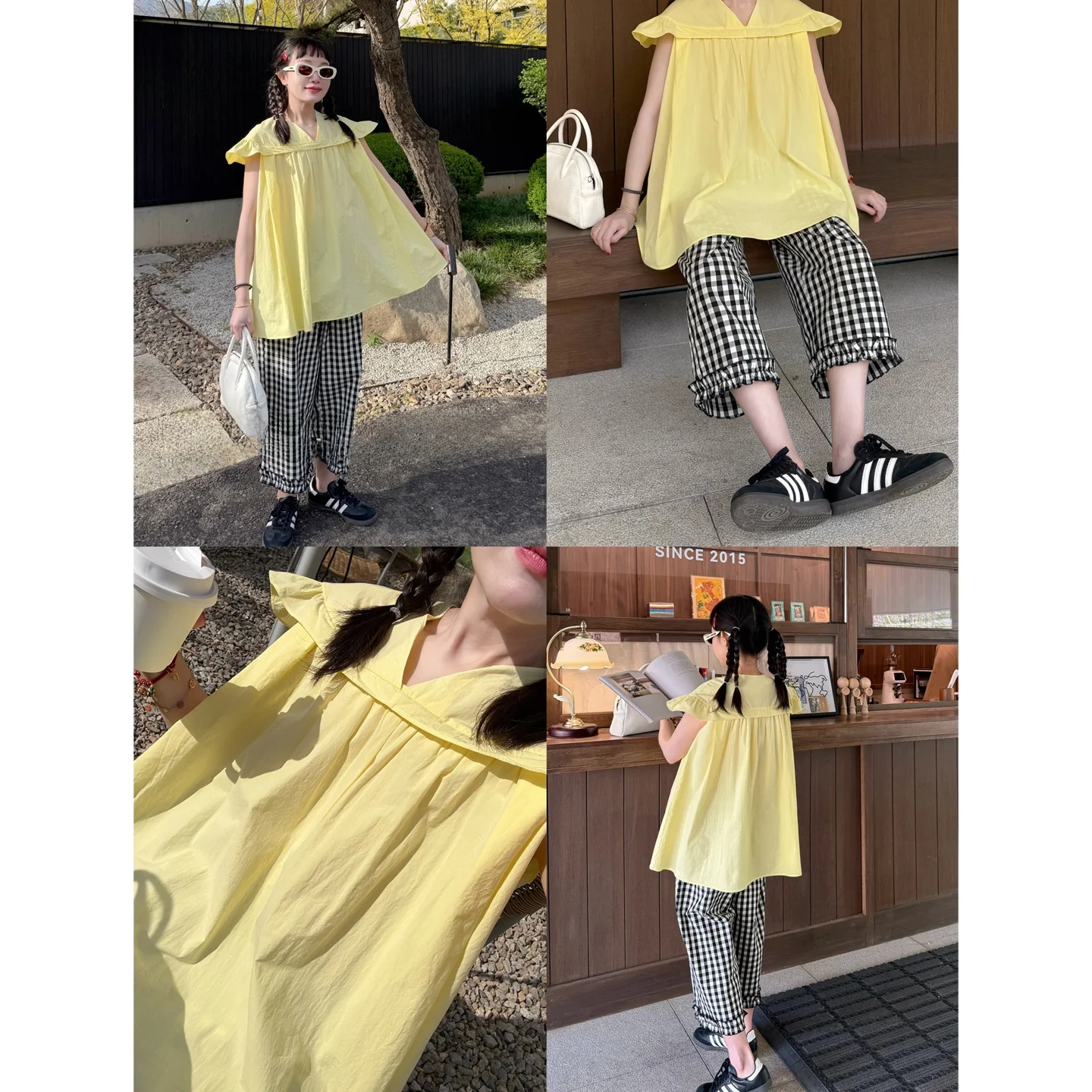 

Original Design Comfortable Yellow Baby Doll irt Cotton A-Line Loose Fit V-Ne ort Sve Women's Summer irt