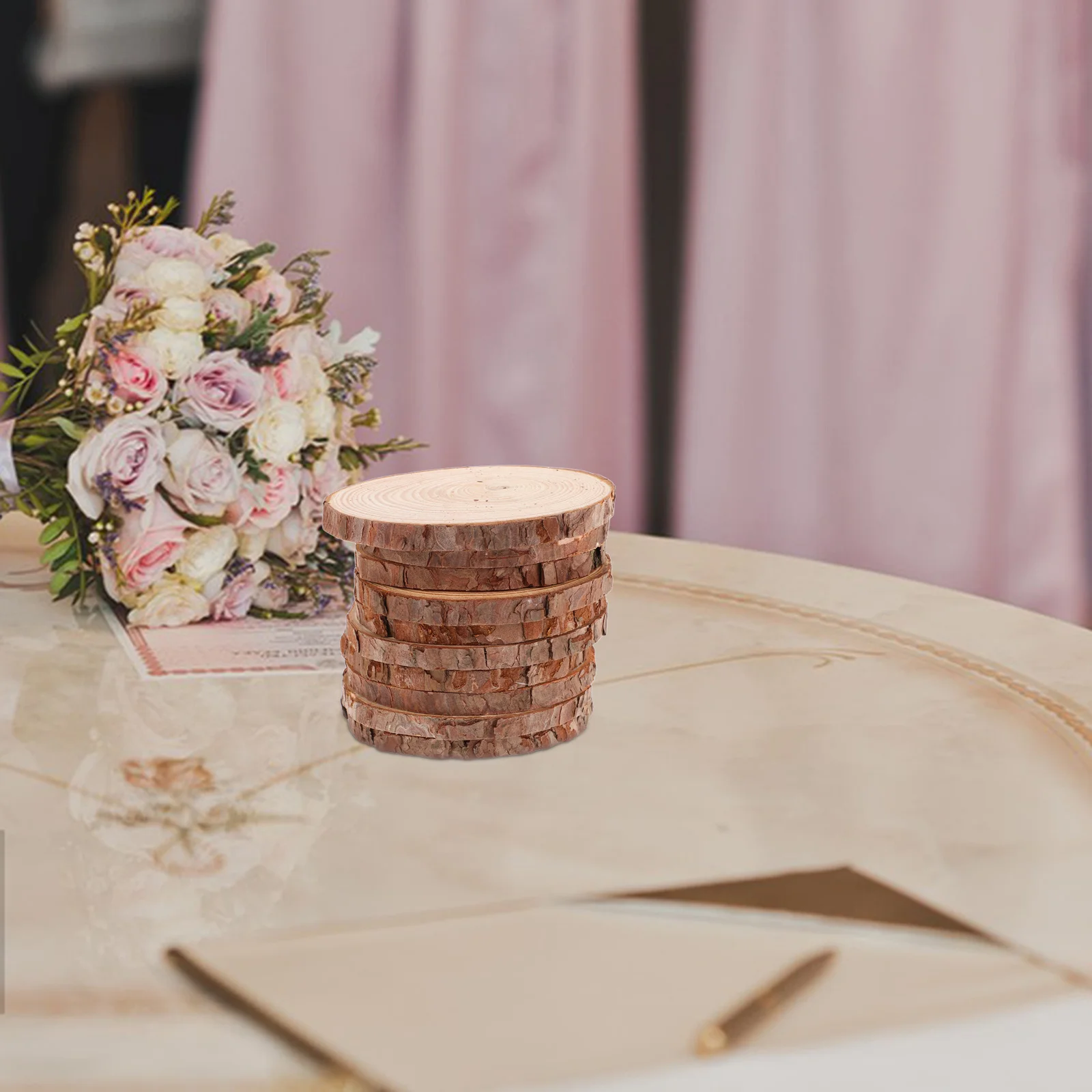 

10Pcs Round Wooden Slices Natural Pine Craft Wedding Decor DIY Unfinished Smooth Surface Rustic Charm Photography Props