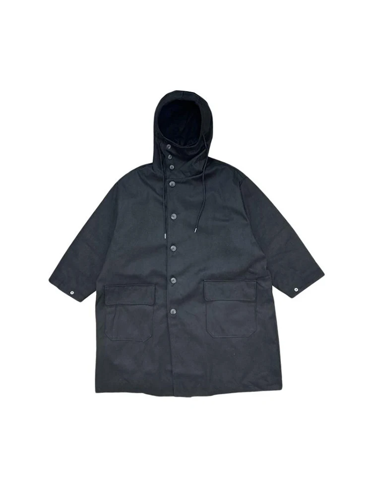 

Japanese Silhouette Clip Cotton Black Coat Men's Winter Loose Long Over Knee Windbreaker Cotton Jacket