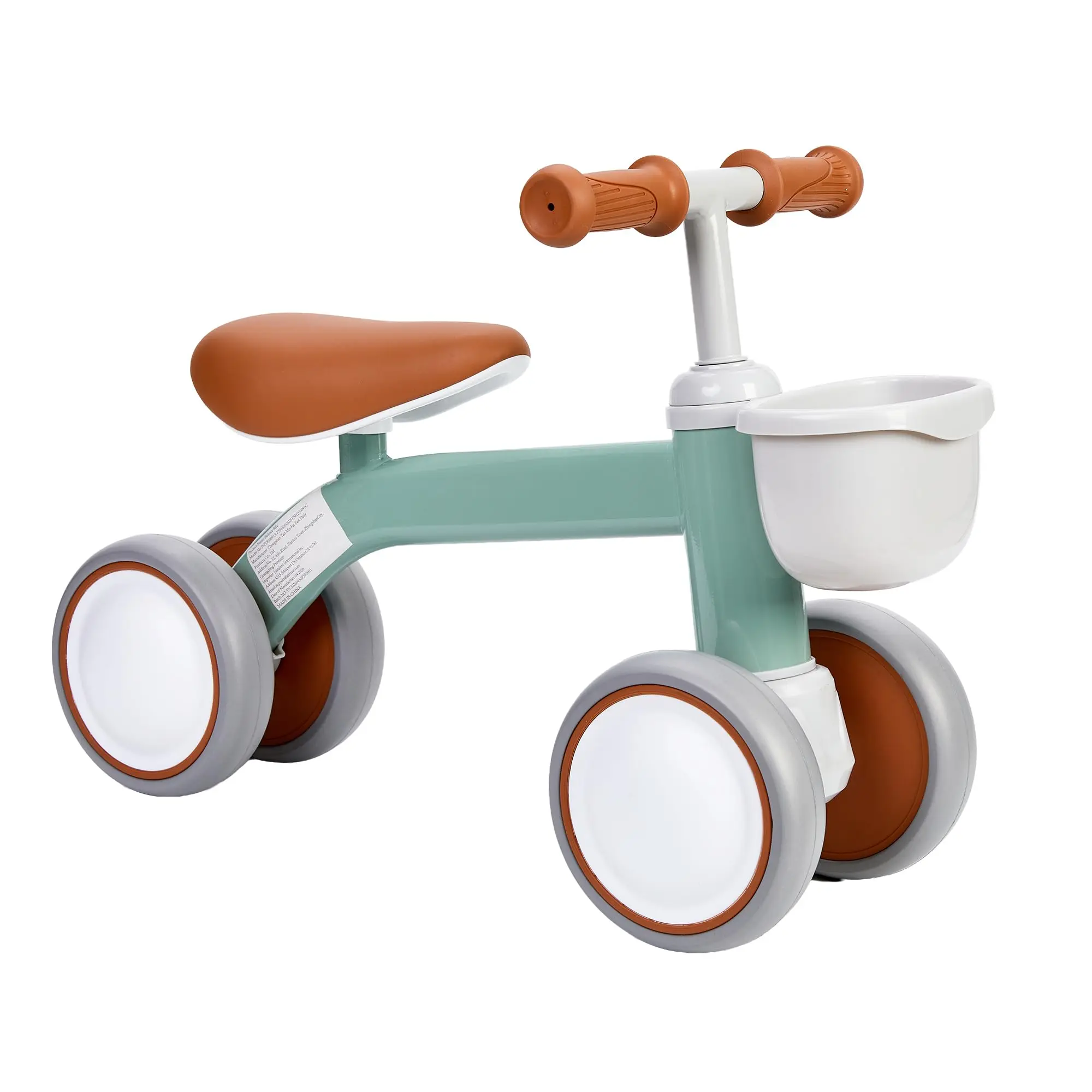 Lightweight 4-Wheel Toddler Balance Tricycle – No Pedal Ride-On Toy with Adjustable Seat & Removable Basket – Safe First Bike for Boys & Girls, Supports up to 55 lbs – Black/Green