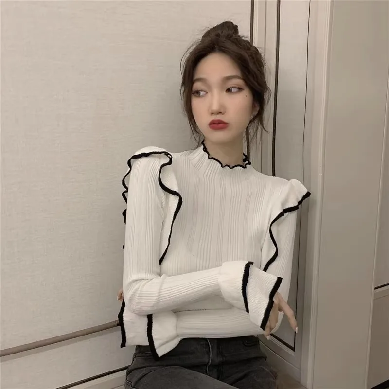 

Spring Autumn 2025 Women's Slim Fit Long Sve Knitted Top Hooded Le Design Faionable Inner Wear Base irt