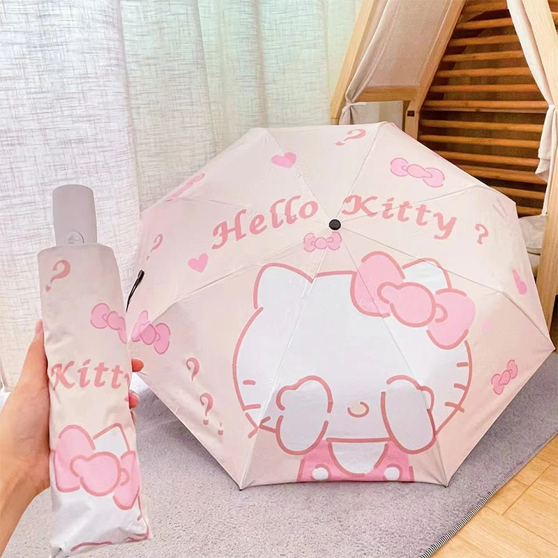 Kawaii Sanrio Sunshade Umbrella Hellokittys Cute Anime Dual Purpose Portable Black Gel Sun Protection Uv Protection Girls Gift