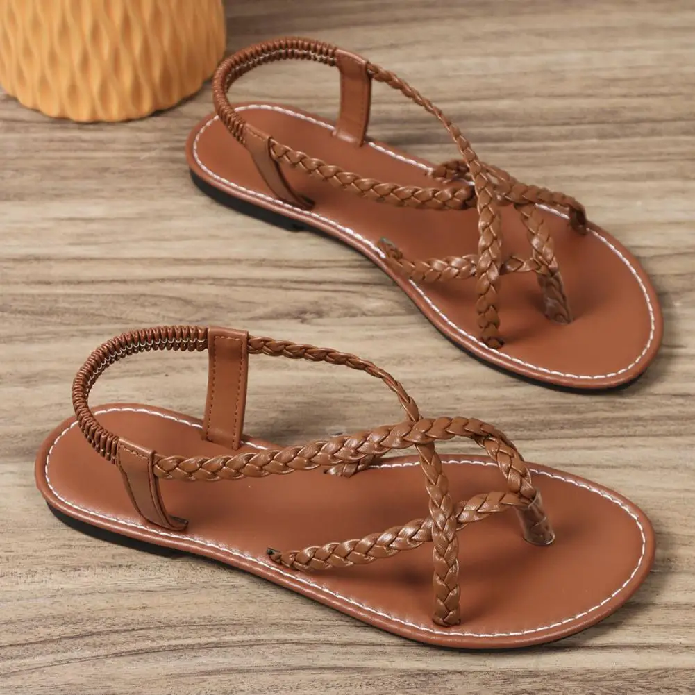 

Women Flat Sandals Sandals with Anti-slip Sole Stylish Women's Braided Flat Sandals with Elastic Ankle Strap for Beach Vacation