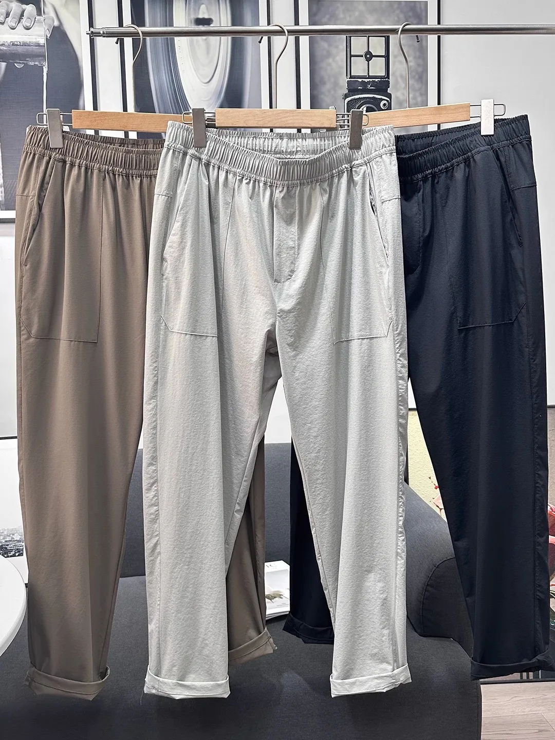 

Уличные высокоэластичные водонепроницаемые мужские летние спортивные рабочие брюки, длинные брюки Qui Dry, модные повседневные прямые брюки