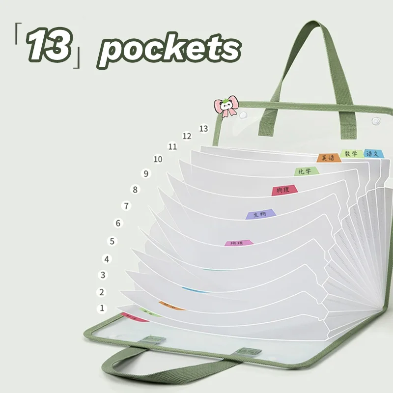 13 Pockets Accordion File Folder Organizer A4 Portable Waterproof Expanding Folder Receipt Documents Organizer for School Office