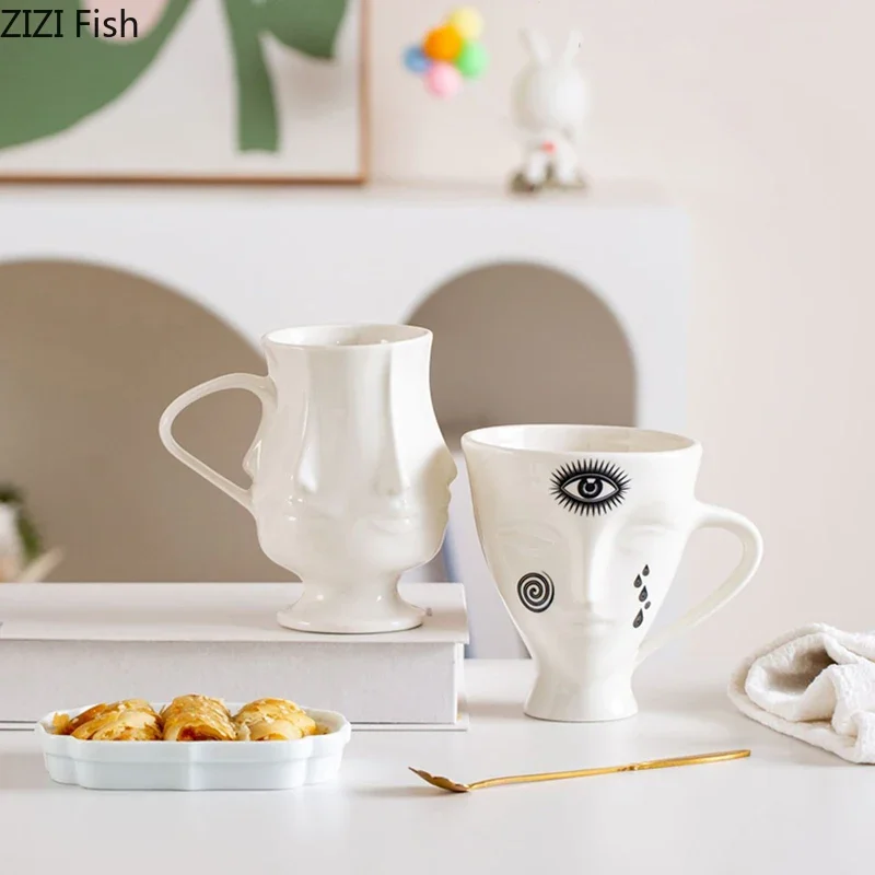 Abstract Human Face Decorative Mugs Ceramic Cup Dining Table Coffee Mug Milk Cups Afternoon Tea Teacup Fruits Juice Container