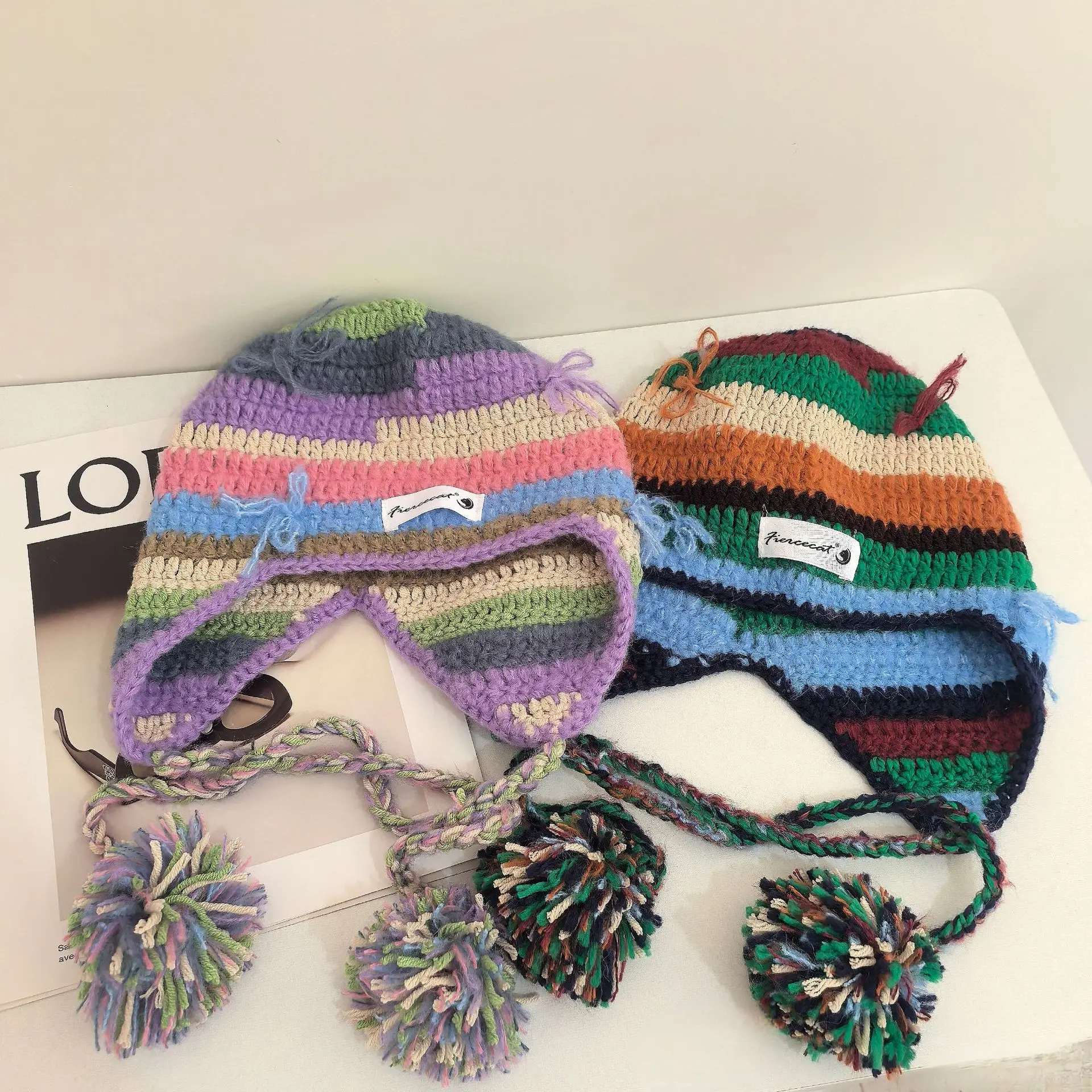 Color Rough Edge Wool Hat Women\'s Autumn Winter Dopamine Wear Warm Knitted Hat Student Ear Protection Windproof Bomber Hat