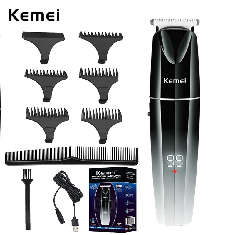 Kemei Cordless Hair Trimmer Professional Ceramic T Blade Clipper LCD Display Rechargeable Men Hair Cutting Fresh Fade Low Noise