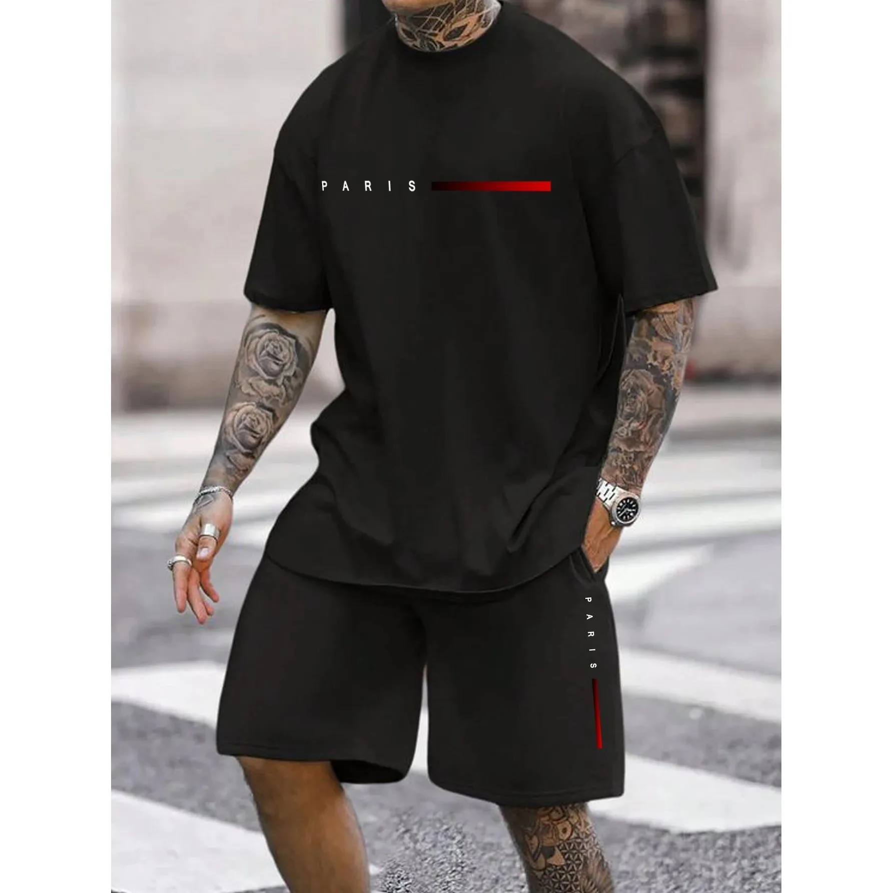 

Мужской летний костюм с принтом, повседневный комплект, идеально подходит для осеннего сезона, длина рукава 7/8