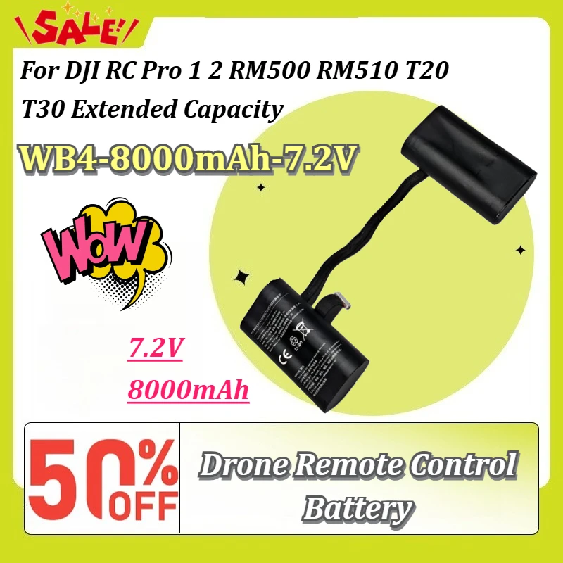 New Upgraded WB4-8000mAh-7.2V Drone Remote Control Battery for DJI RC Pro 1 2 RM500 RM510 T20 T30 Extended Capacity