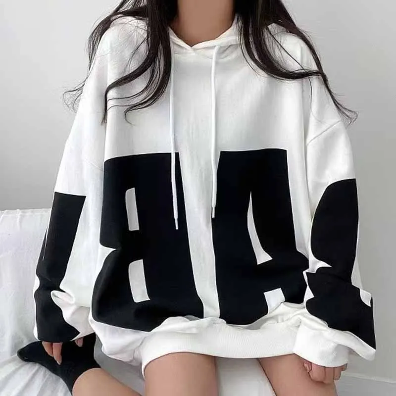 

Printed Letter Hooded Sweater Women's Loose Korean Version Loose Top Clothes Versatile Spring and Autumn High Street