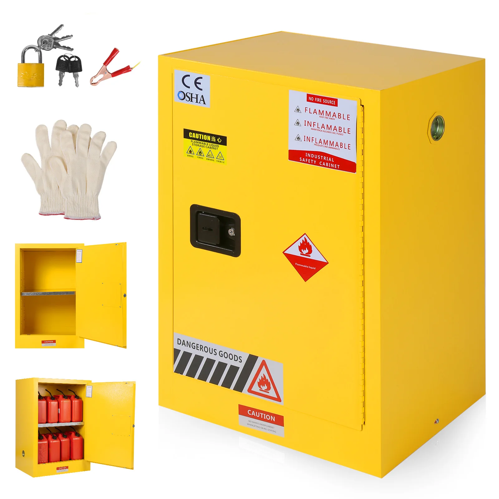 

12 Gallon Hazardous Storage Cabinet 22.8in W X 18.1in D X 35in H F﻿lammable Liquid Storage Cabinet Steel for Industry and Home