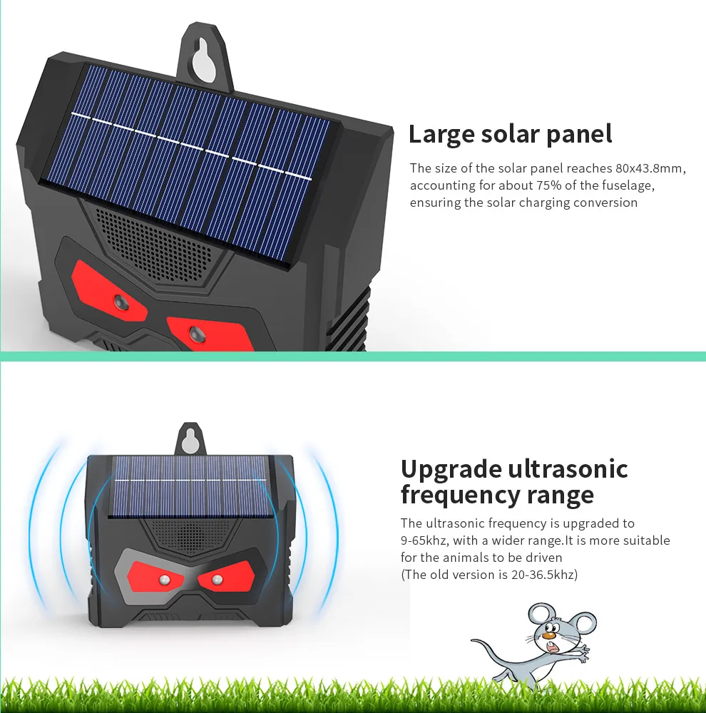 Elektronischer Ultraschall-Vogelschutz IP66 wasserdichte Solar ladung LED-Blitz lampe Schädlings bekämpfung für die Kontrolle des Innenhofs – Detail 3