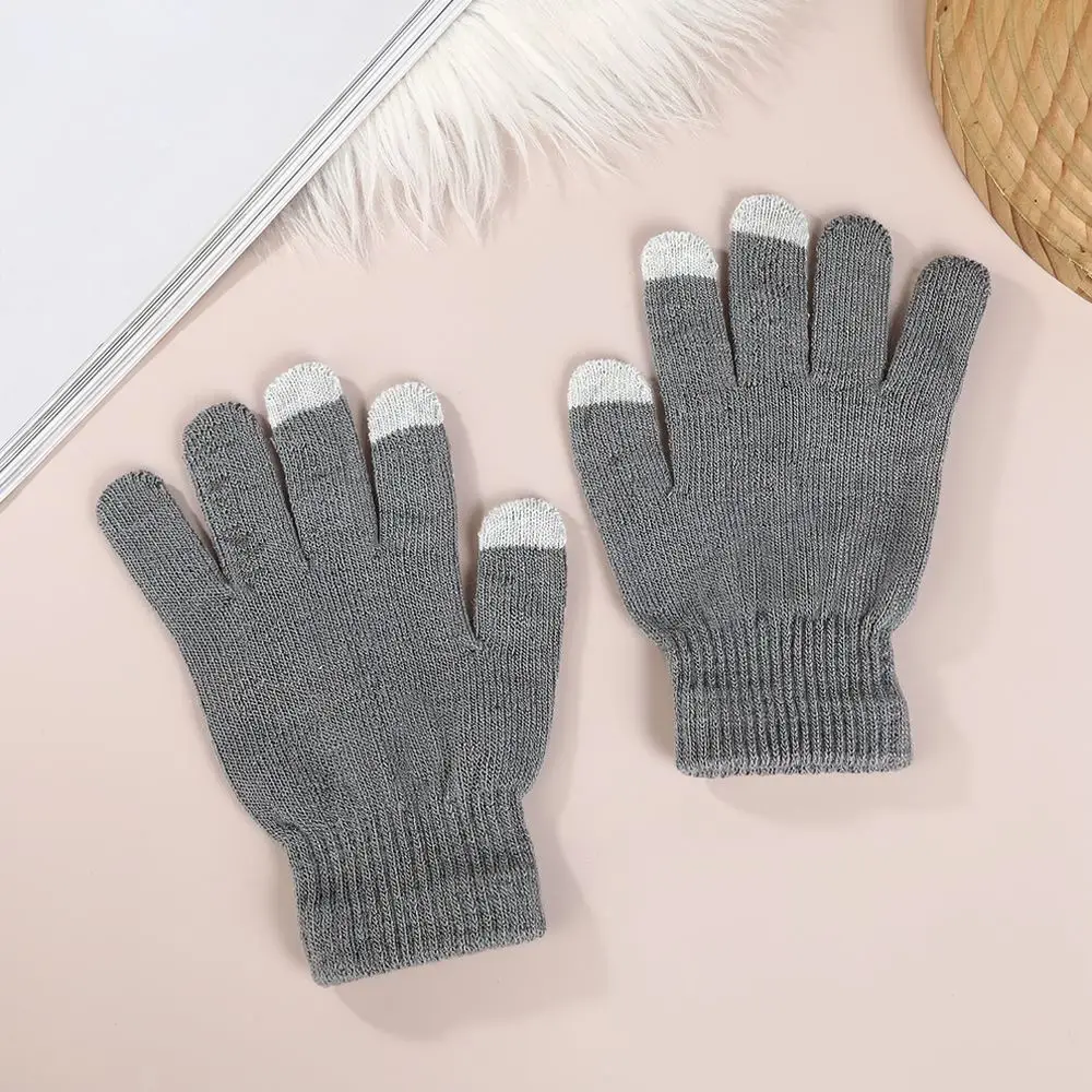 Womens Knitted Woolen Gloves Thickened Thermal Windproof Full Finger Mittens Korean Style Winter Outdoor Warmth