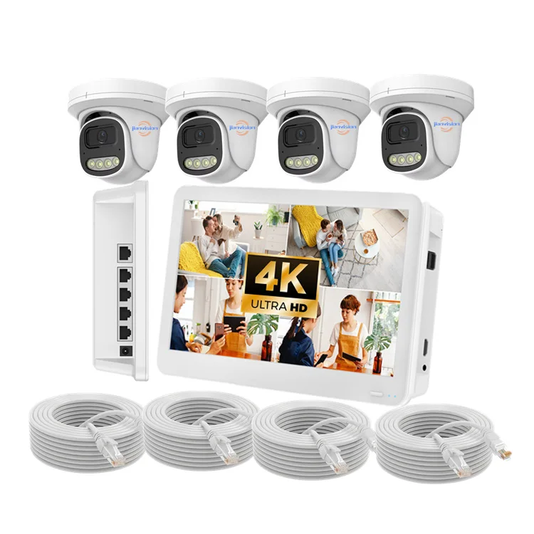 

Jianvision 8MP 4CH Indoor Dome IP Camera System POE NVR 12inch Hot Sale Screen Waterproof IP66 Excellent for Indoor Surveillance