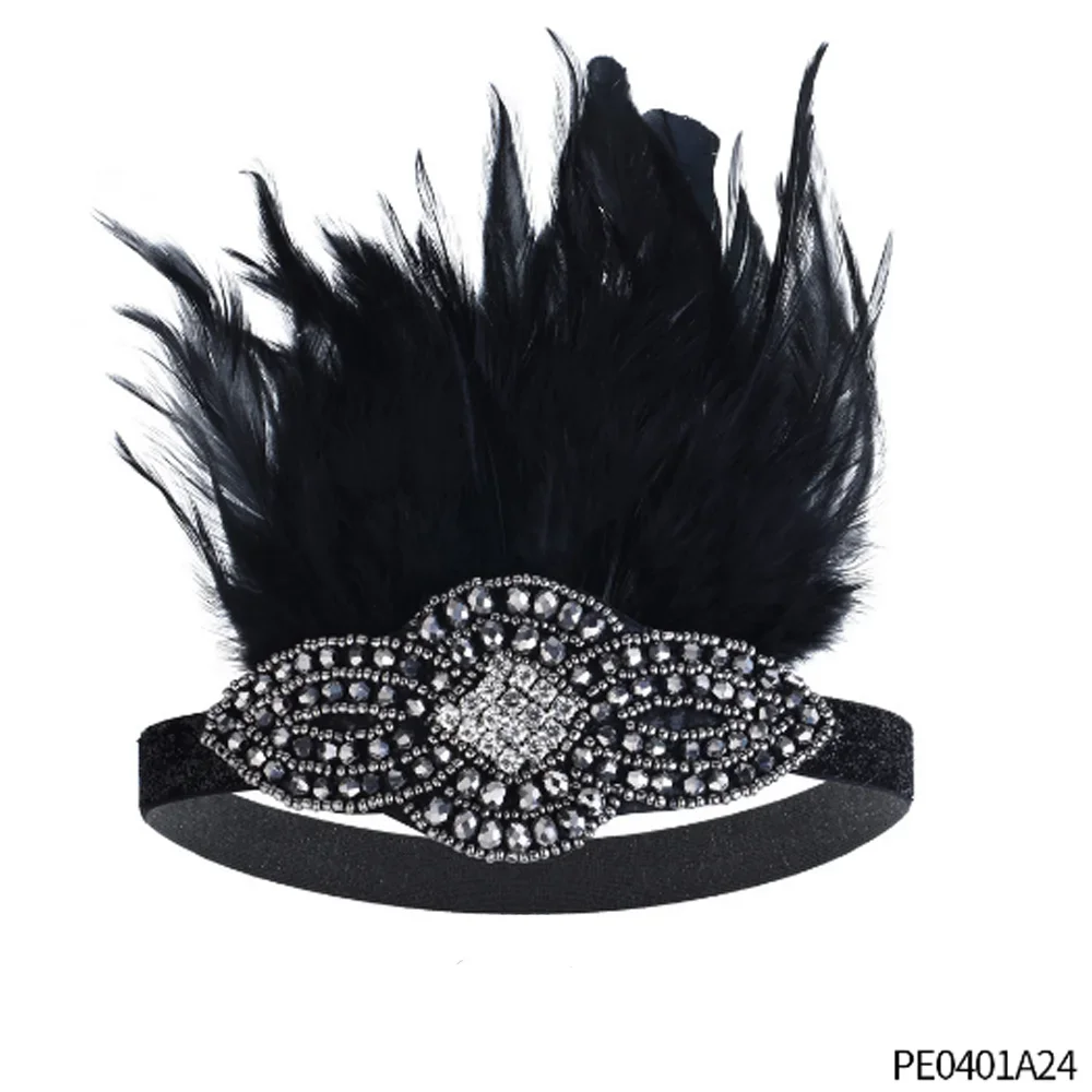 

1920s Gatsby Flapper Feather Headband, Rhinestone Tassel Hair Accessory for Women