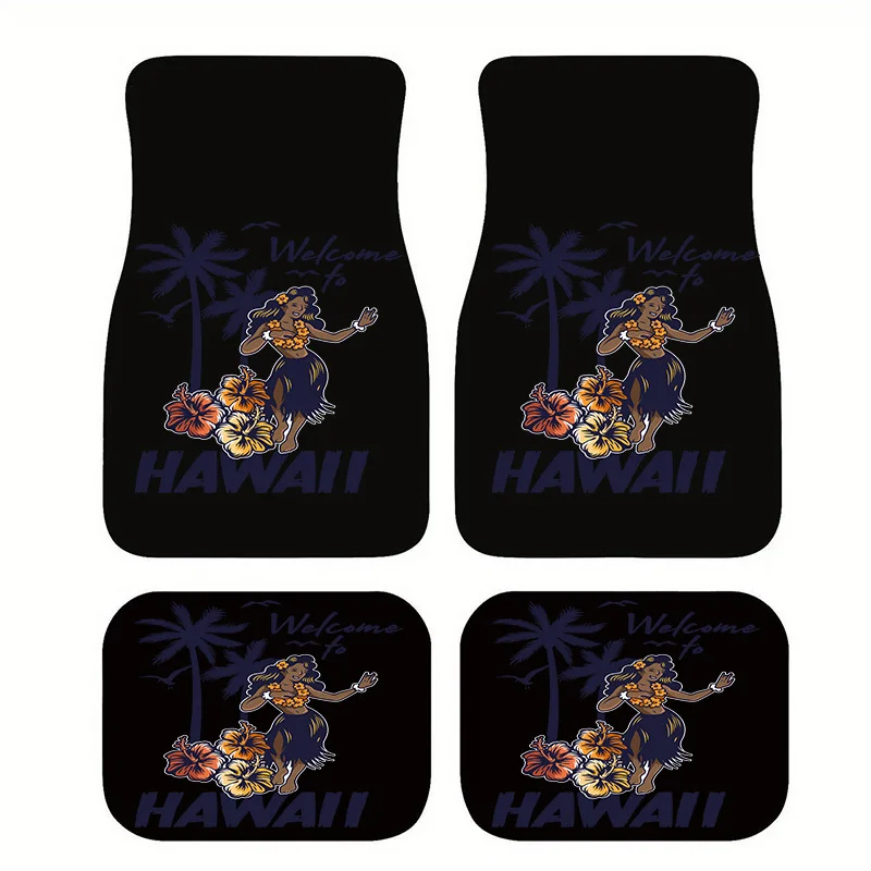 Hawaiian Tropical Car Floor Mats- Comfort All-Weather Mats With Dancer& Palm Tree Design, Fit For Most Vehicles- Hawaiian-Themed
