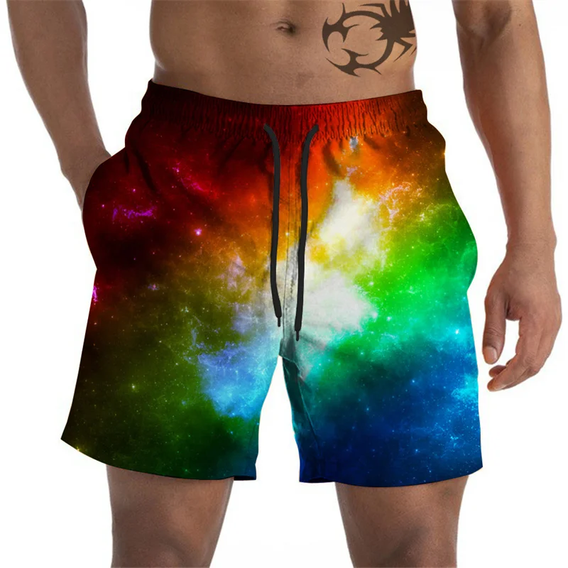 Artistic Pigments Graphic Beach Shorts For Men Colorful 3D Printed Board Shorts Summer Short Pants Loose Swim Trunks Streetwear