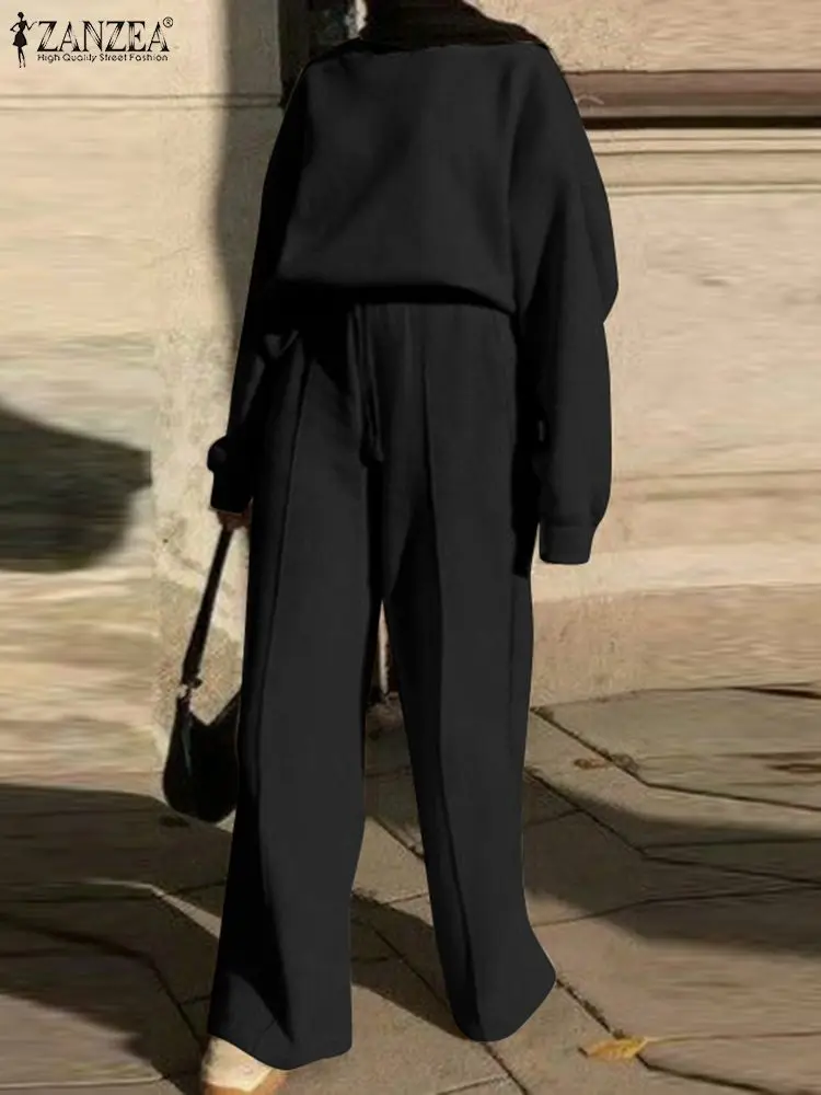 

Women Pant Sets Muslim Fashion Tracksuits ZANZEA Elegant Solid Full Sleeve Loose Blouse+Long Pants Causal Oversized Lady Outfits