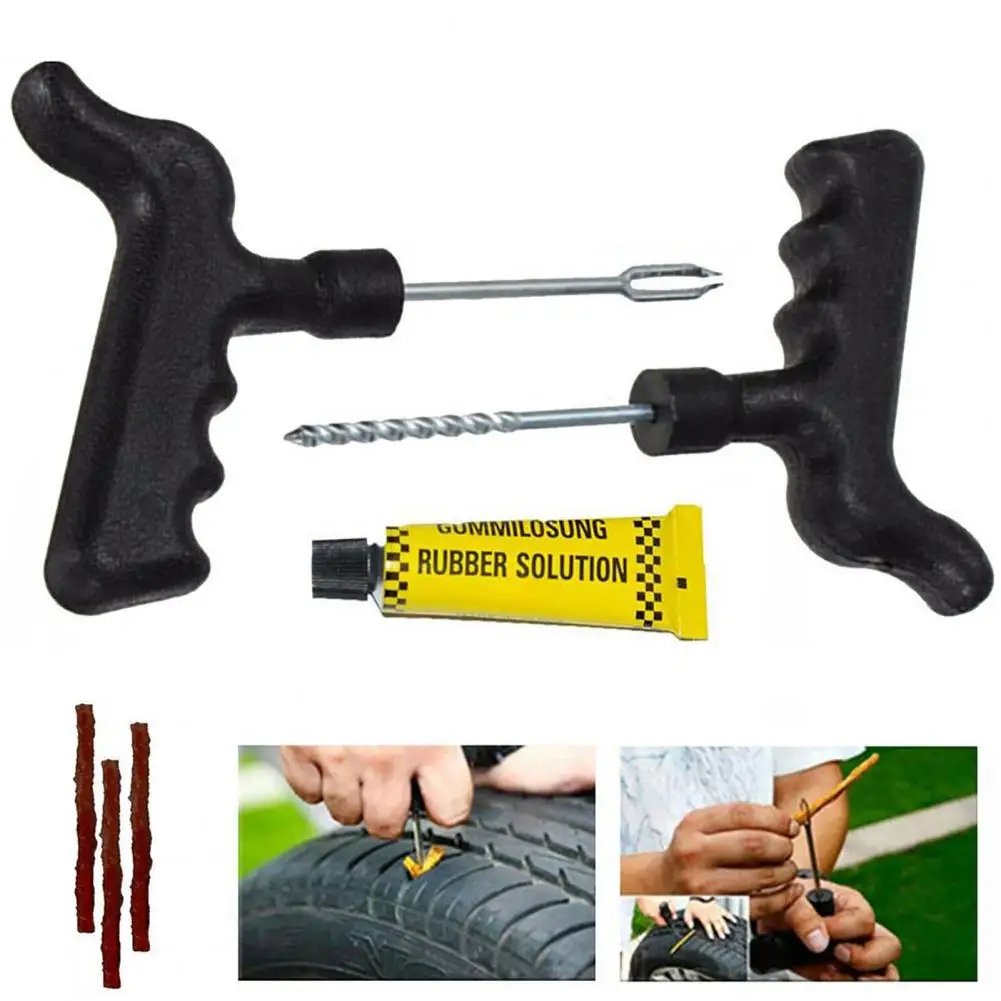 8Pcs/Set Car Tire Repair Tool Puncture Repair Thread Drill Rubber Strip Quick Repairing Scooter Motorcycle Vacuum Tire Repair Em